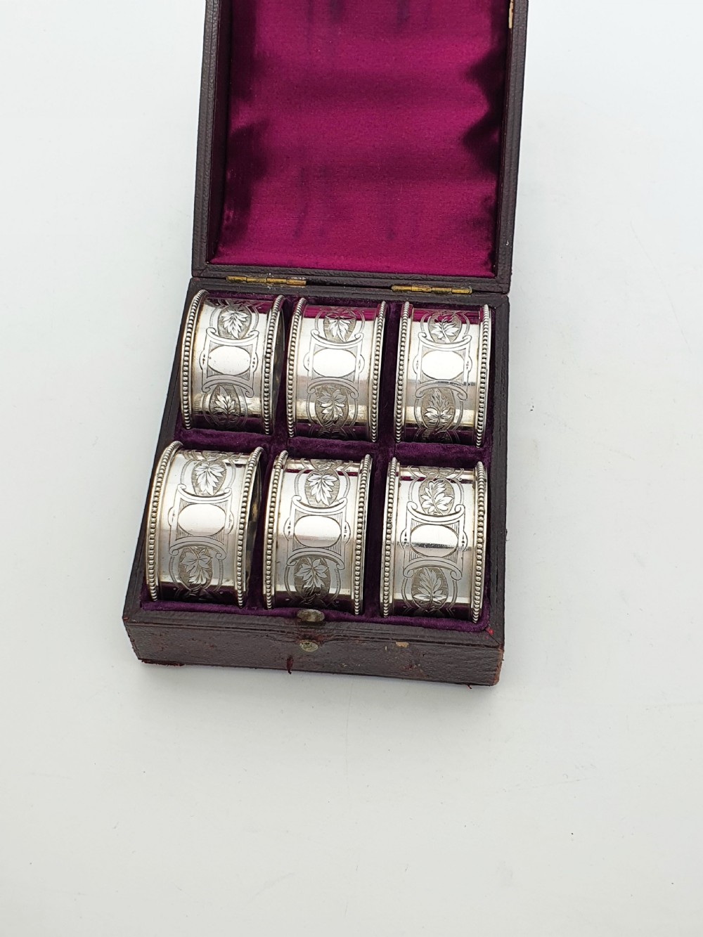Victorian Silver-Plated Napkin Rings – Set of 6 in Original Velvet-Lined Case – circa 1890 View II