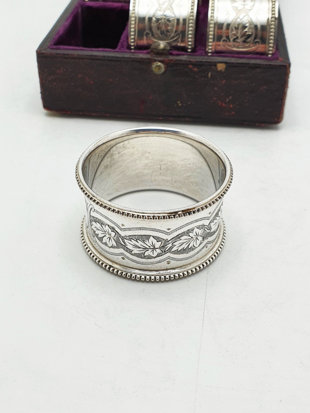 Victorian Silver-Plated Napkin Rings – Set of 6 in Original Velvet-Lined Case – circa 1890 View IV