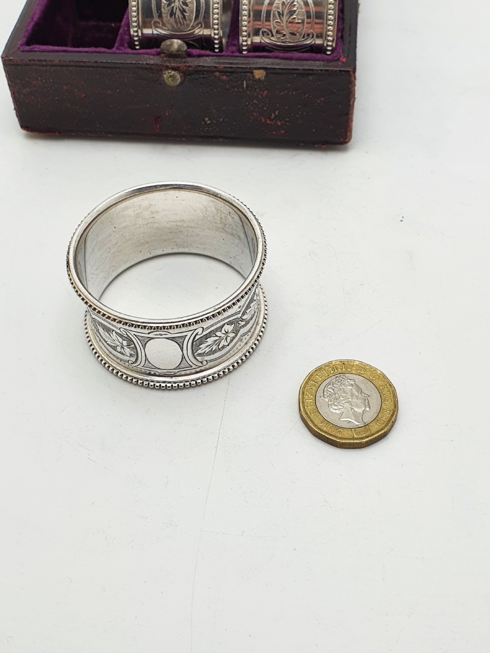 Victorian Silver-Plated Napkin Rings – Set of 6 in Original Velvet-Lined Case – circa 1890 View VI