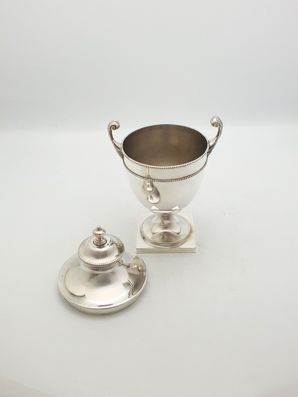 Antique Edwardian Silver-Plated Neoclassical Urn Style Tea Caddy with Spoon – circa 1905 View II