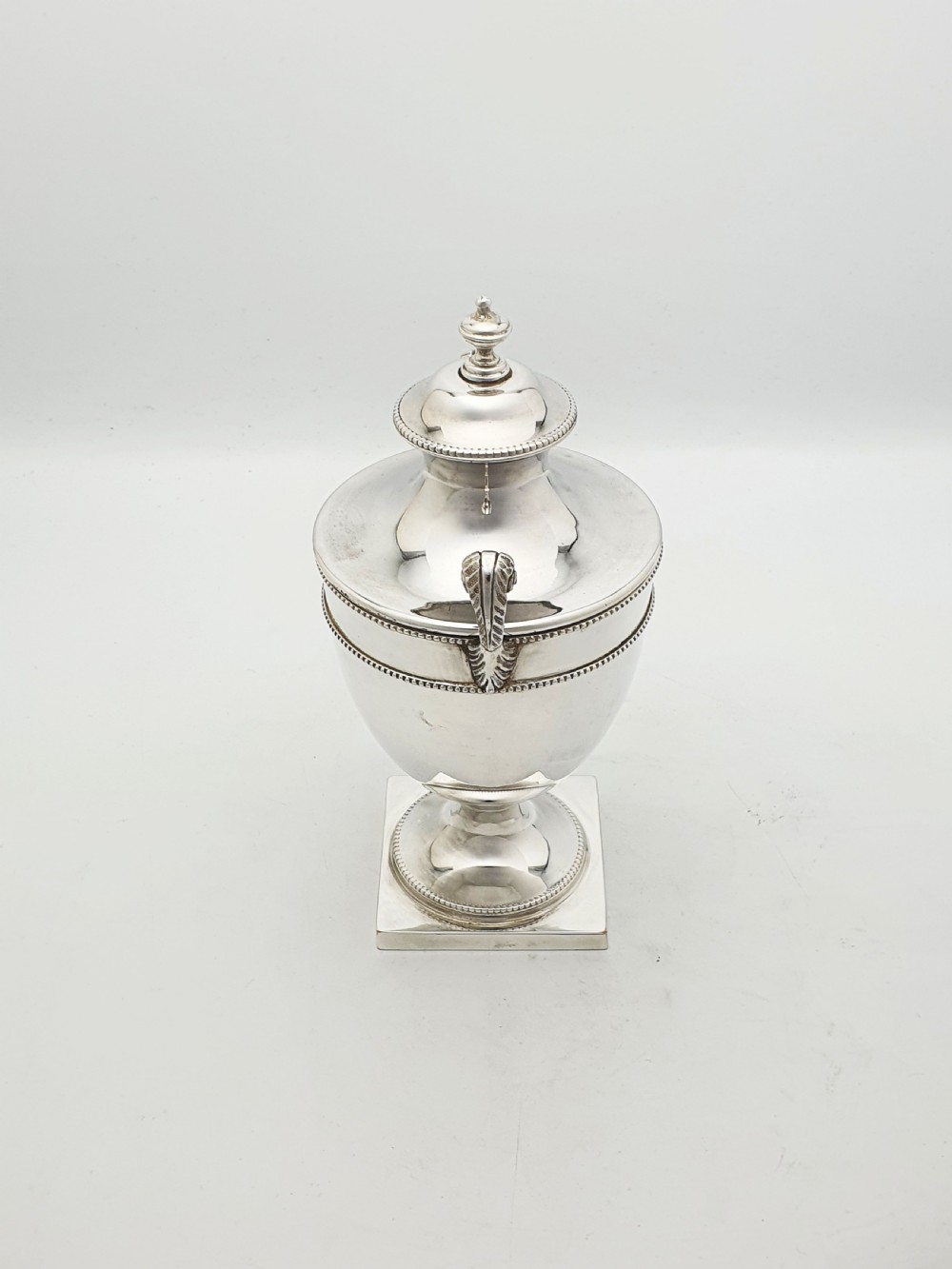 Antique Edwardian Silver-Plated Neoclassical Urn Style Tea Caddy with Spoon – circa 1905 View IV