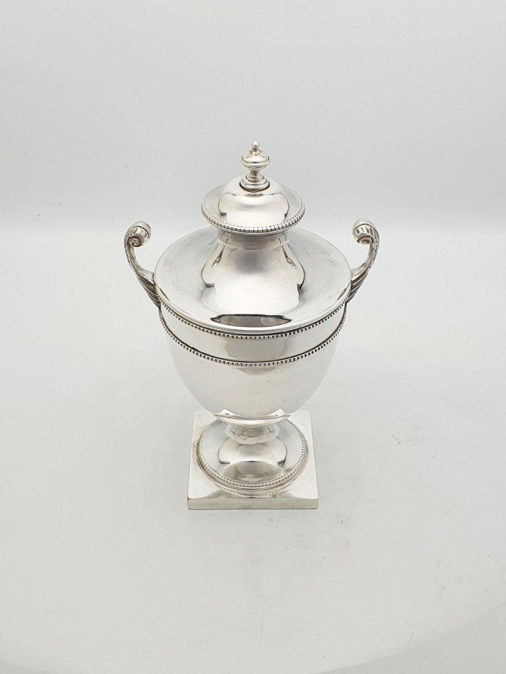 Antique Edwardian Silver-Plated Neoclassical Urn Style Tea Caddy with Spoon – circa 1905 View V