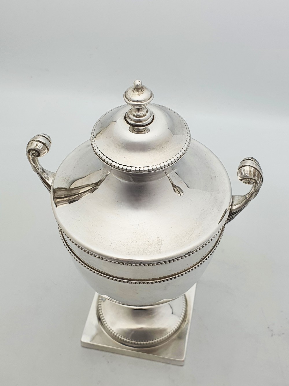 Antique Edwardian Silver-Plated Neoclassical Urn Style Tea Caddy with Spoon – circa 1905 View VIII