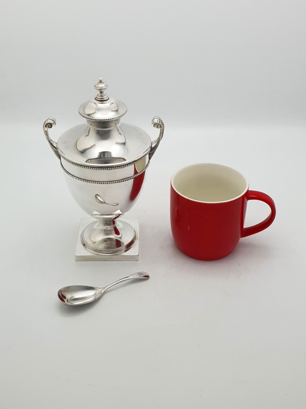 Antique Edwardian Silver-Plated Neoclassical Urn Style Tea Caddy with Spoon – circa 1905 View XI