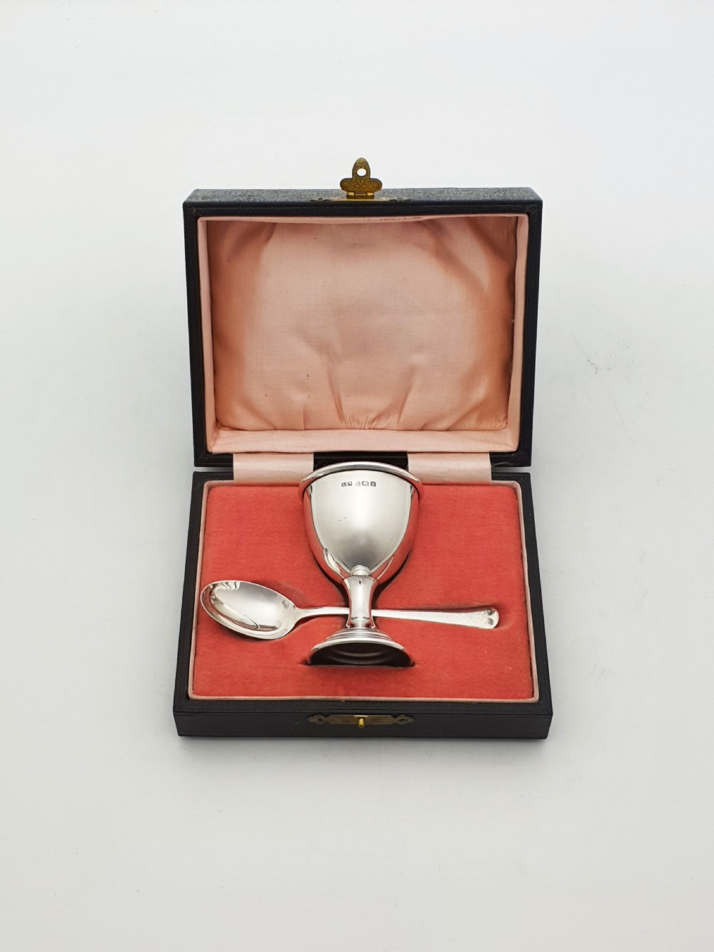 Lovely Cased Vintage Sterling Silver Egg Cup & Spoon Set - 1949 View II