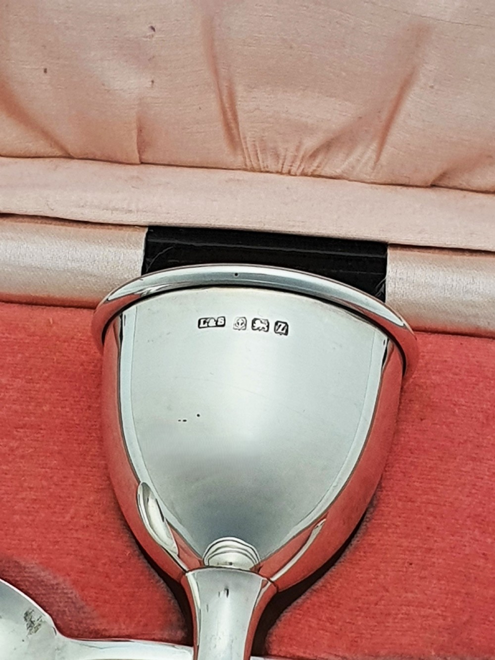 Lovely Cased Vintage Sterling Silver Egg Cup & Spoon Set - 1949 View III