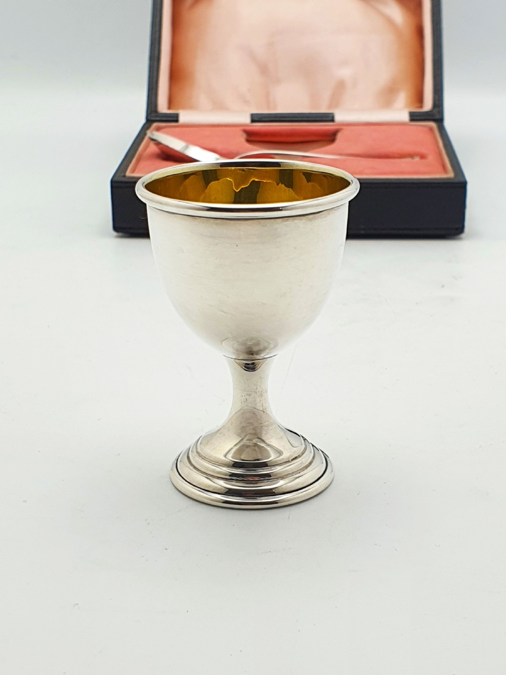 Lovely Cased Vintage Sterling Silver Egg Cup & Spoon Set - 1949 View VI