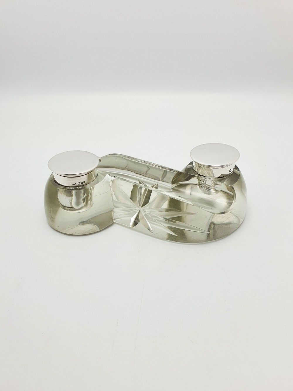 Antique Edwardian Cut Glass & Silver-Top Double Inkstand – London, 1909 View II