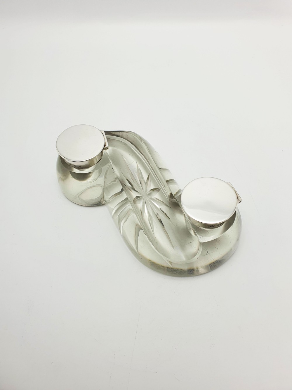 Antique Edwardian Cut Glass & Silver-Top Double Inkstand – London, 1909 View III