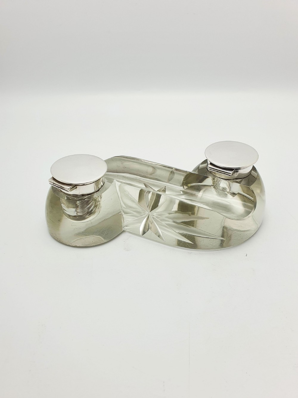 Antique Edwardian Cut Glass & Silver-Top Double Inkstand – London, 1909 View VII
