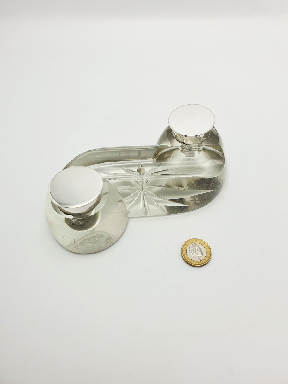 Antique Edwardian Cut Glass & Silver-Top Double Inkstand – London, 1909 View IX