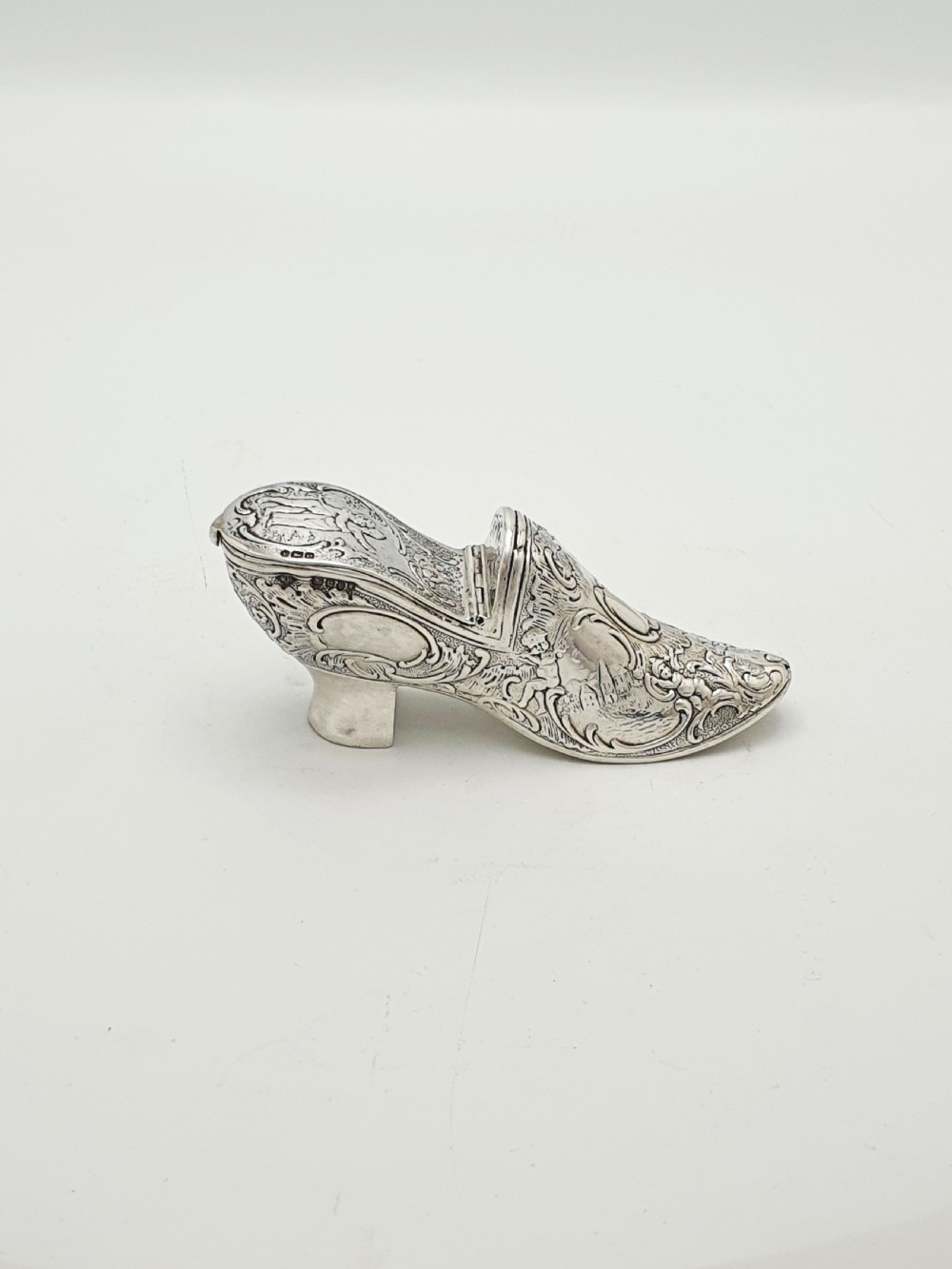 Unusual Antique Victorian Sterling Silver Shoe Shaped Box - 1900 View II