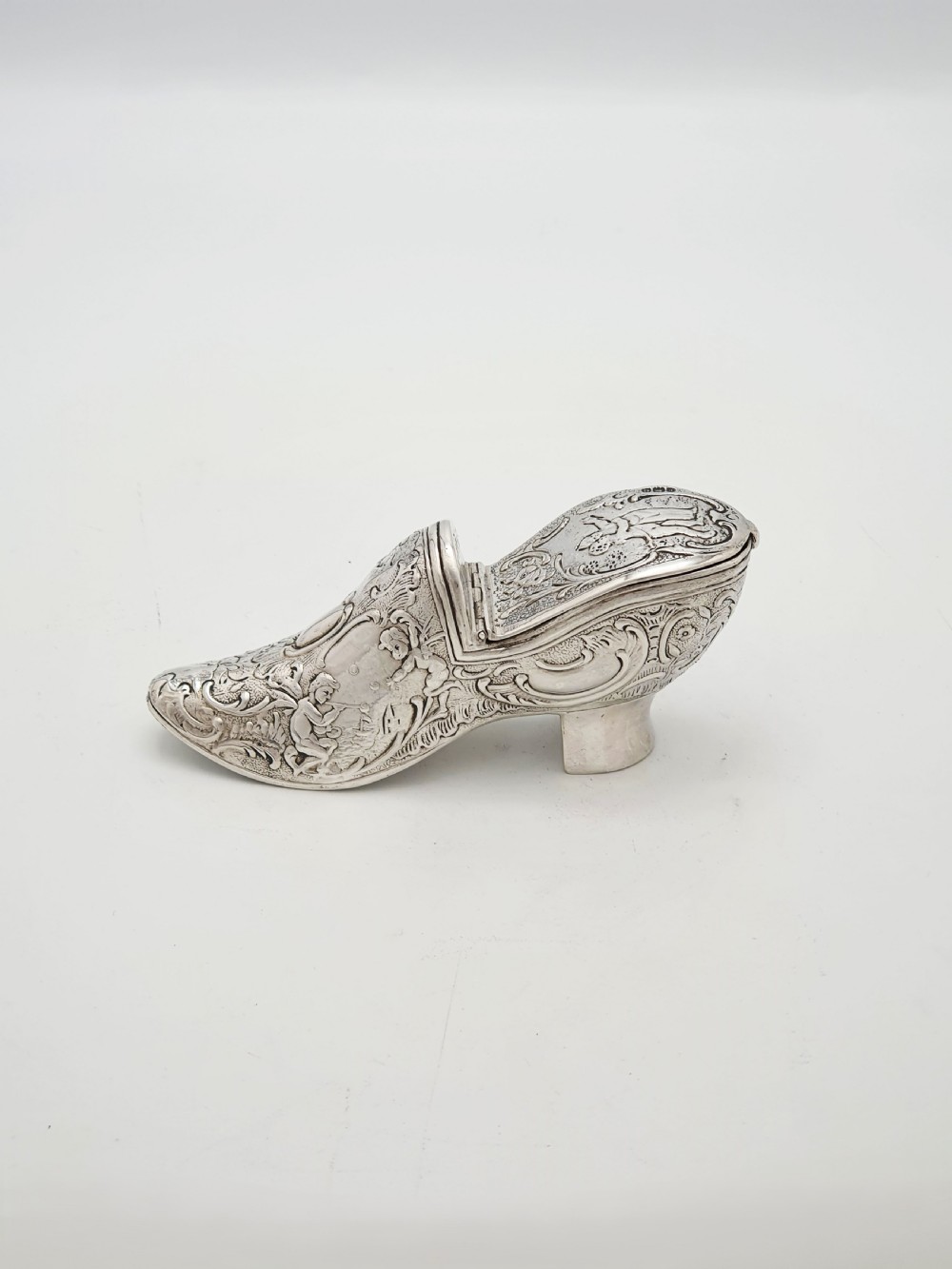 Unusual Antique Victorian Sterling Silver Shoe Shaped Box - 1900 View IV