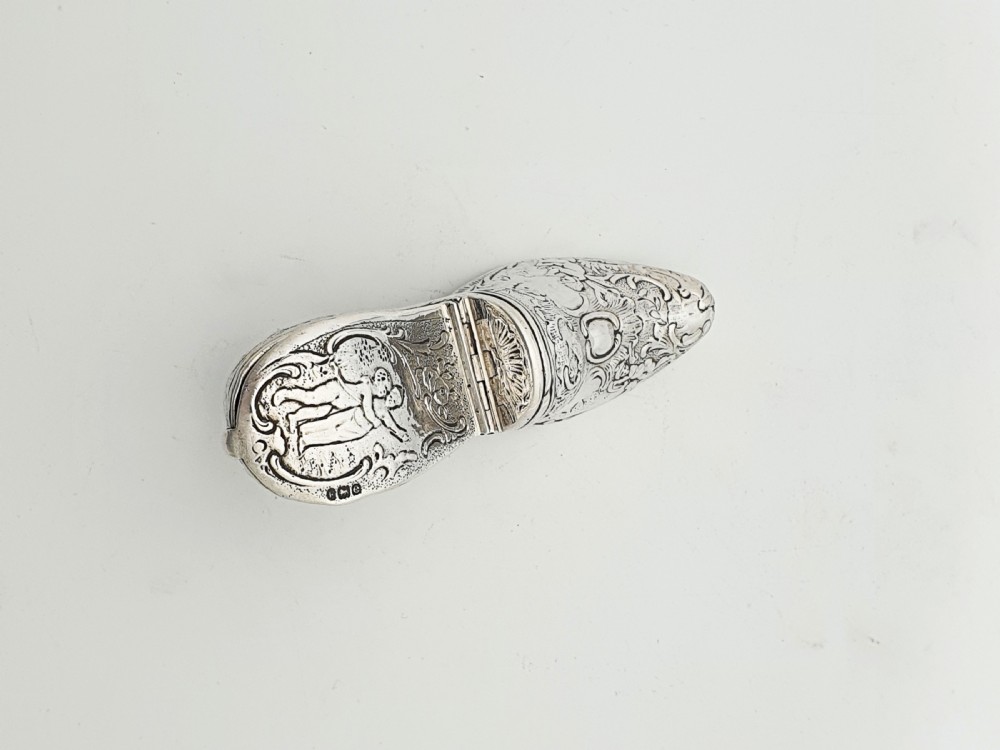 Unusual Antique Victorian Sterling Silver Shoe Shaped Box - 1900 View VI