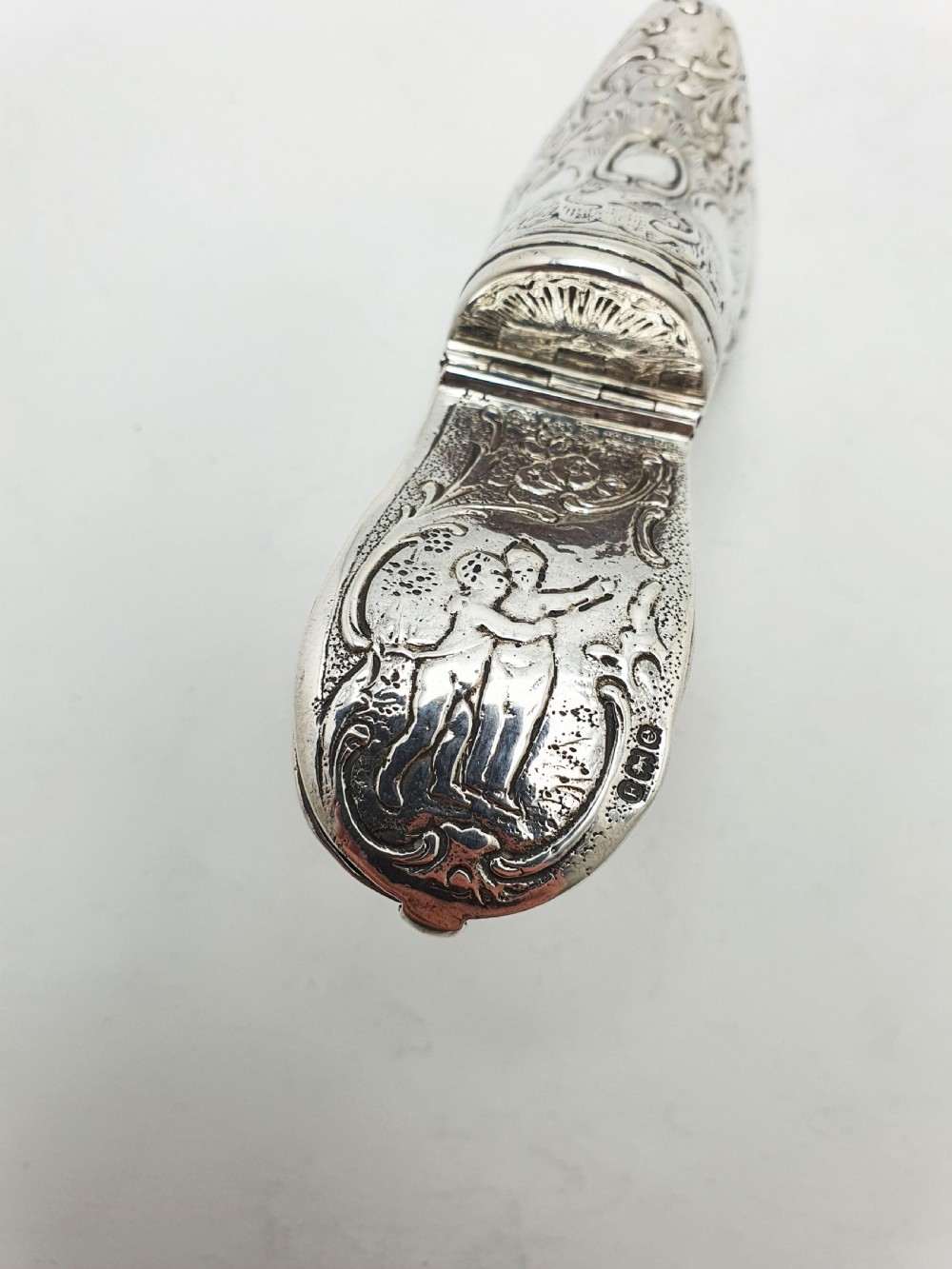 Unusual Antique Victorian Sterling Silver Shoe Shaped Box - 1900 View XI