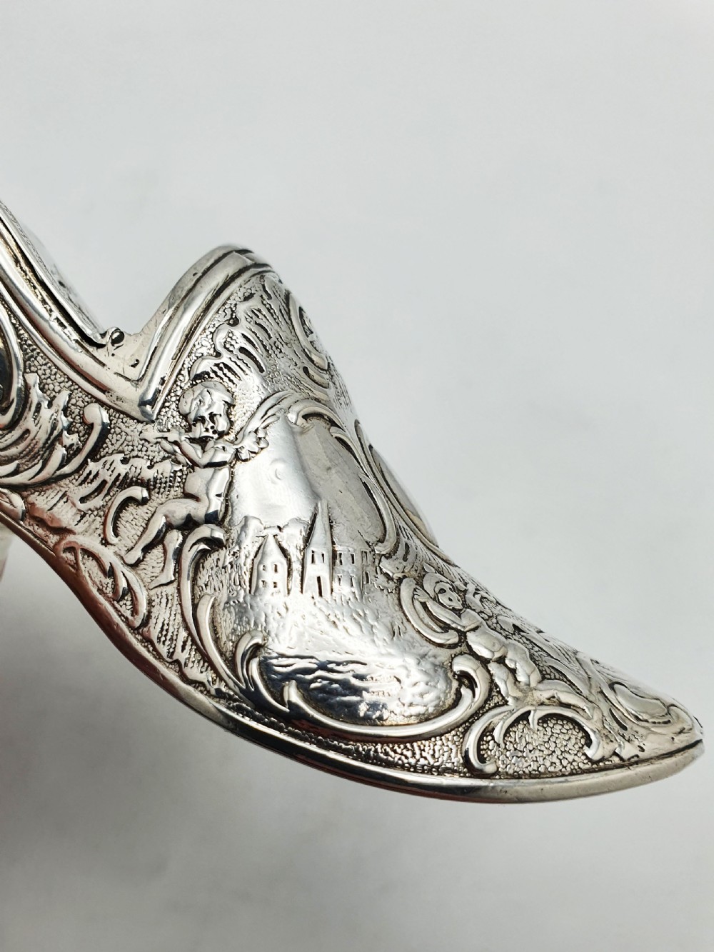 Unusual Antique Victorian Sterling Silver Shoe Shaped Box - 1900 View XII
