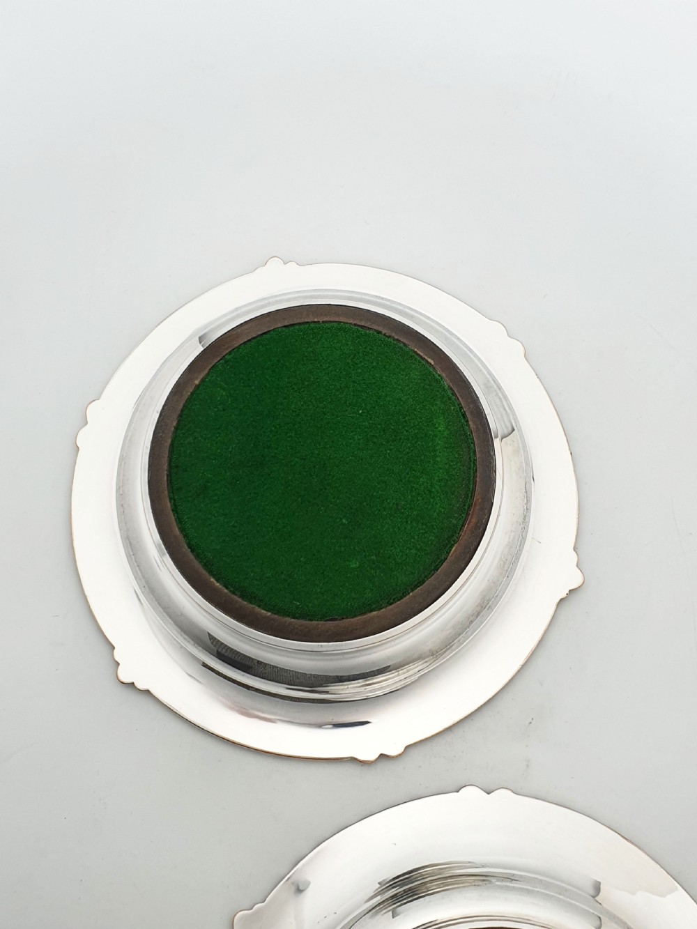 Pair of Antique Silver Plate & Mahogany Wine Bottle Coasters – circa 1920 View III