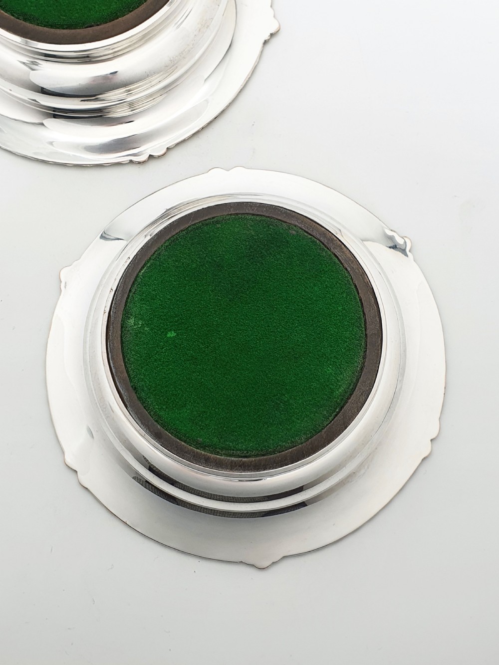 Pair of Antique Silver Plate & Mahogany Wine Bottle Coasters – circa 1920 View V
