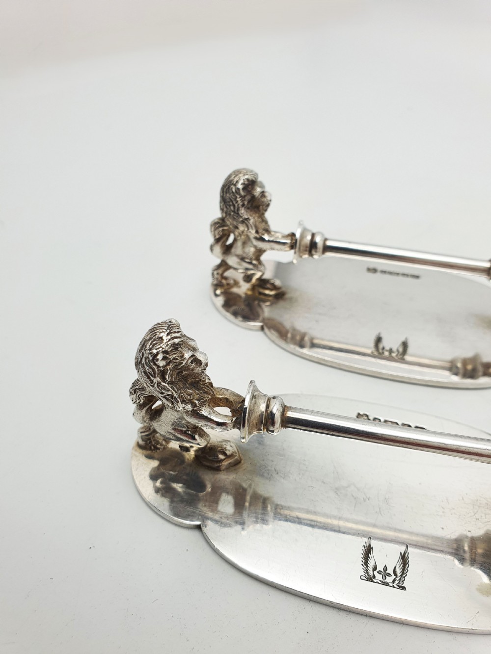 Splendid Pair of Antique Victorian Silver-Plated Lion Knife Rests – circa 1890 View III