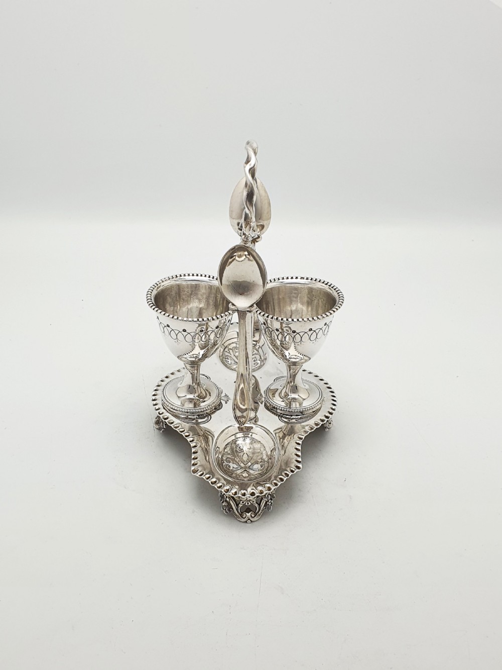 Antique Victorian Silver Plated Twin Egg Cup Cruet Set – circa 1890 View III