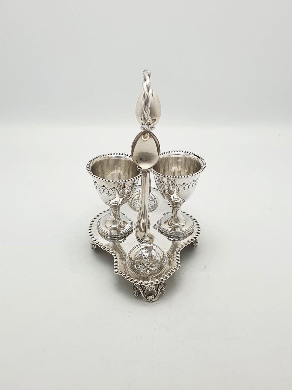 Antique Victorian Silver Plated Twin Egg Cup Cruet Set – circa 1890 View V