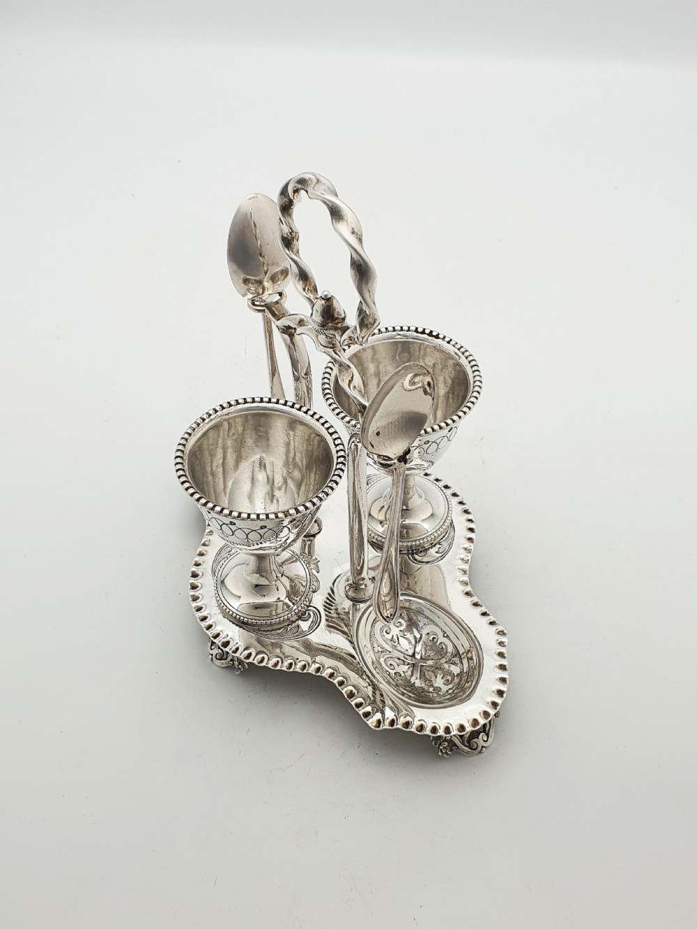 Antique Victorian Silver Plated Twin Egg Cup Cruet Set – circa 1890 View VI