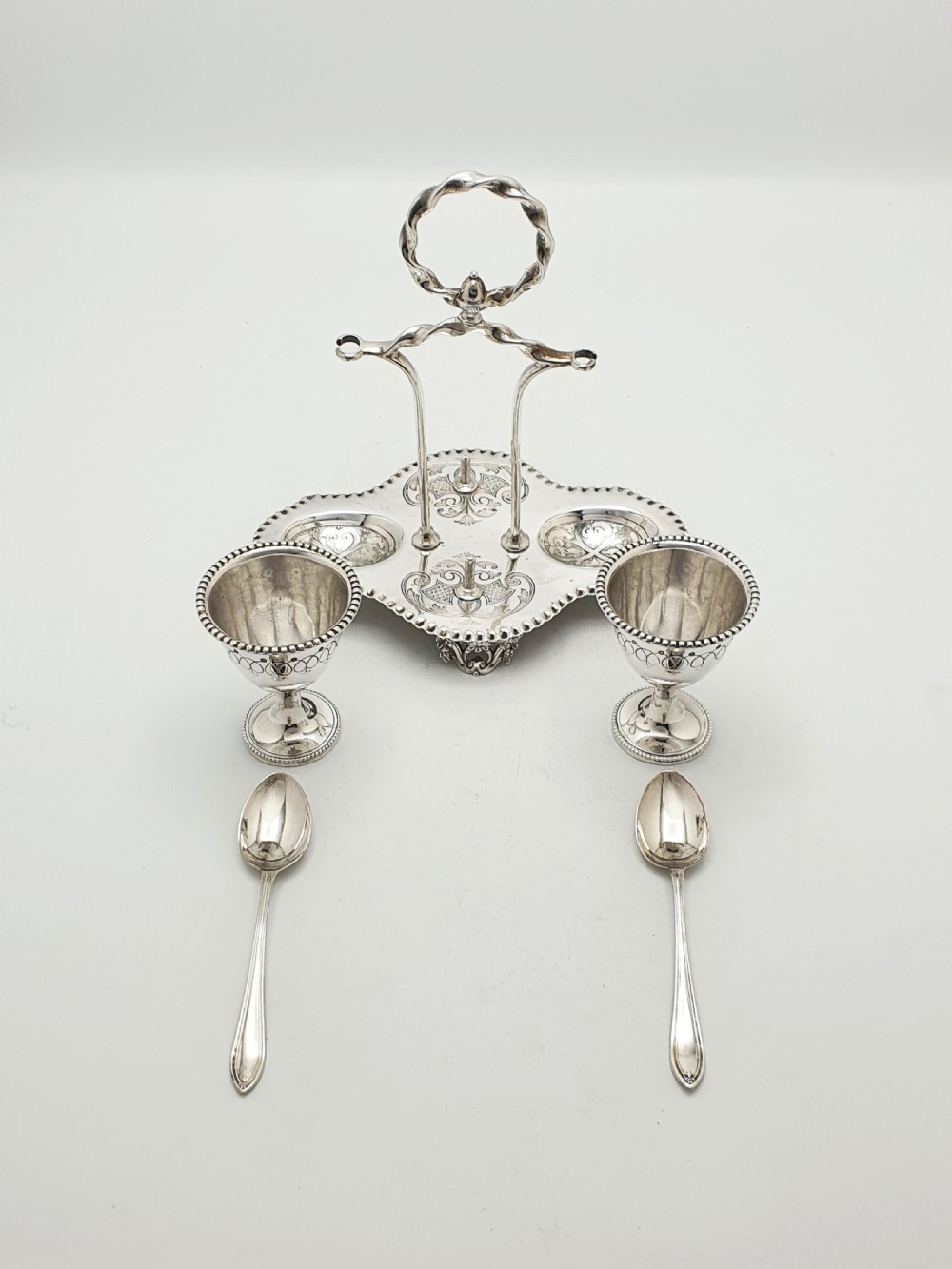 Antique Victorian Silver Plated Twin Egg Cup Cruet Set – circa 1890 View X