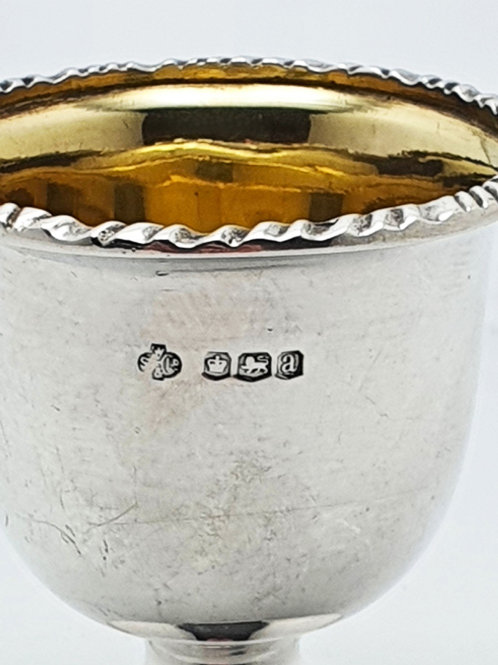 Lovely Antique Sterling Silver Egg Cup with Gilt Interior - 1918 View III