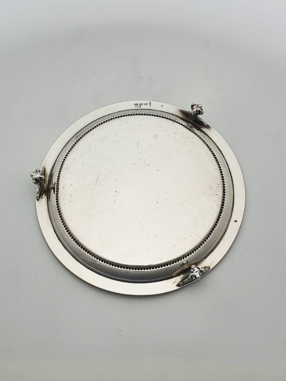 Antique Victorian Round Serving Tray/Salver with Engraved Medallions – circa 1890 View V