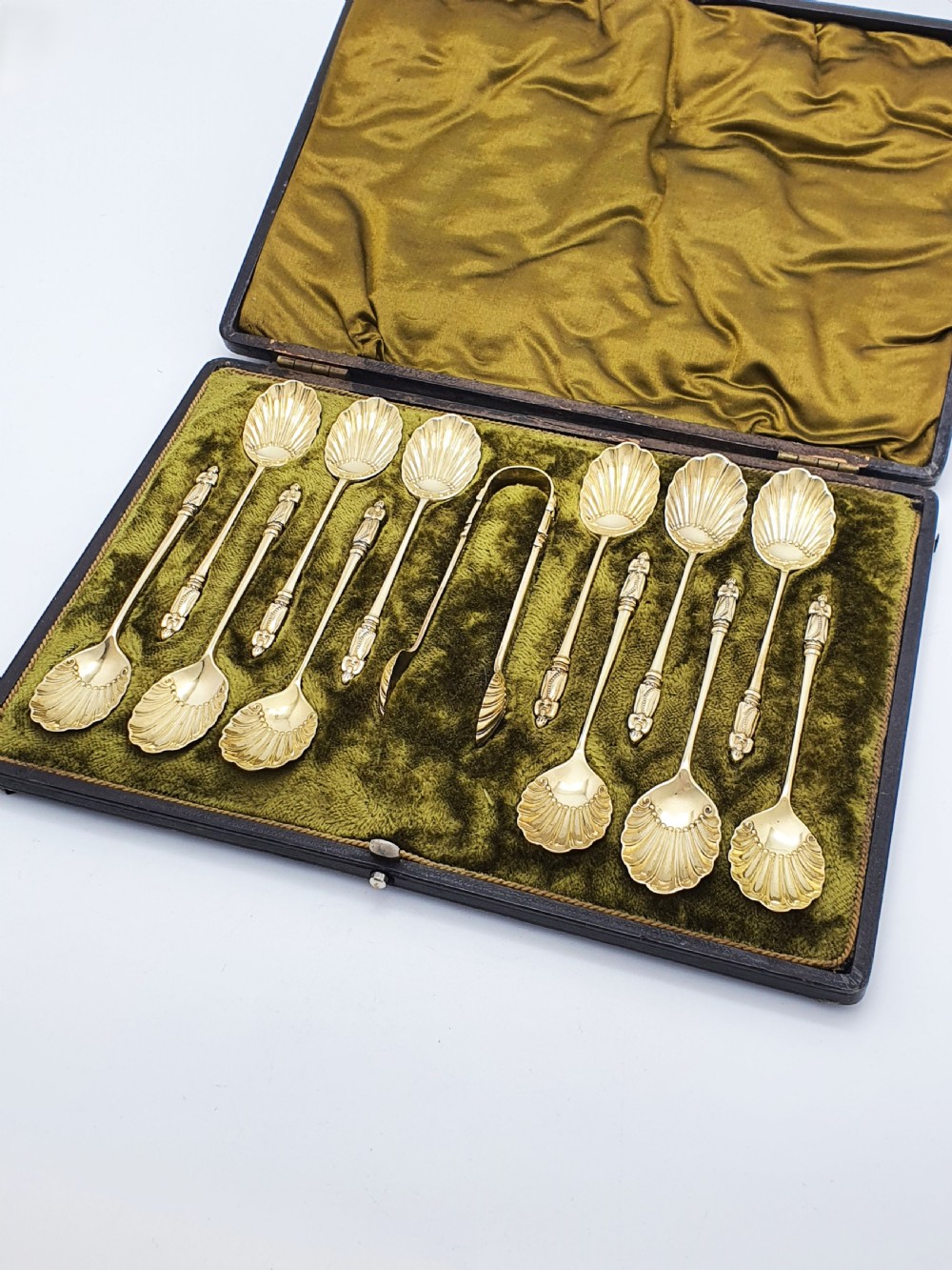 Stunning Antique Victorian Gilt Silver Plate Apostle Spoons Set - circa 1890 View II