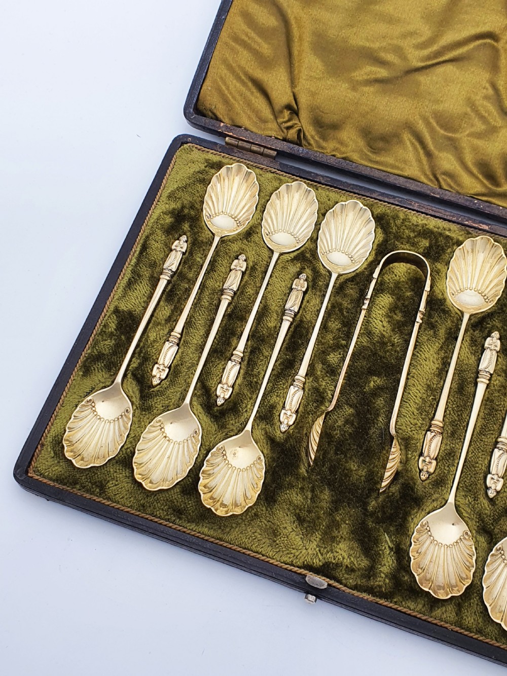 Stunning Antique Victorian Gilt Silver Plate Apostle Spoons Set - circa 1890 View III