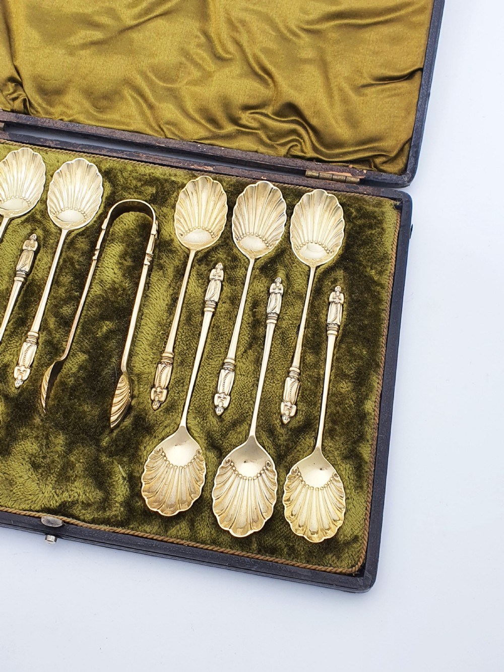Stunning Antique Victorian Gilt Silver Plate Apostle Spoons Set - circa 1890 View IV