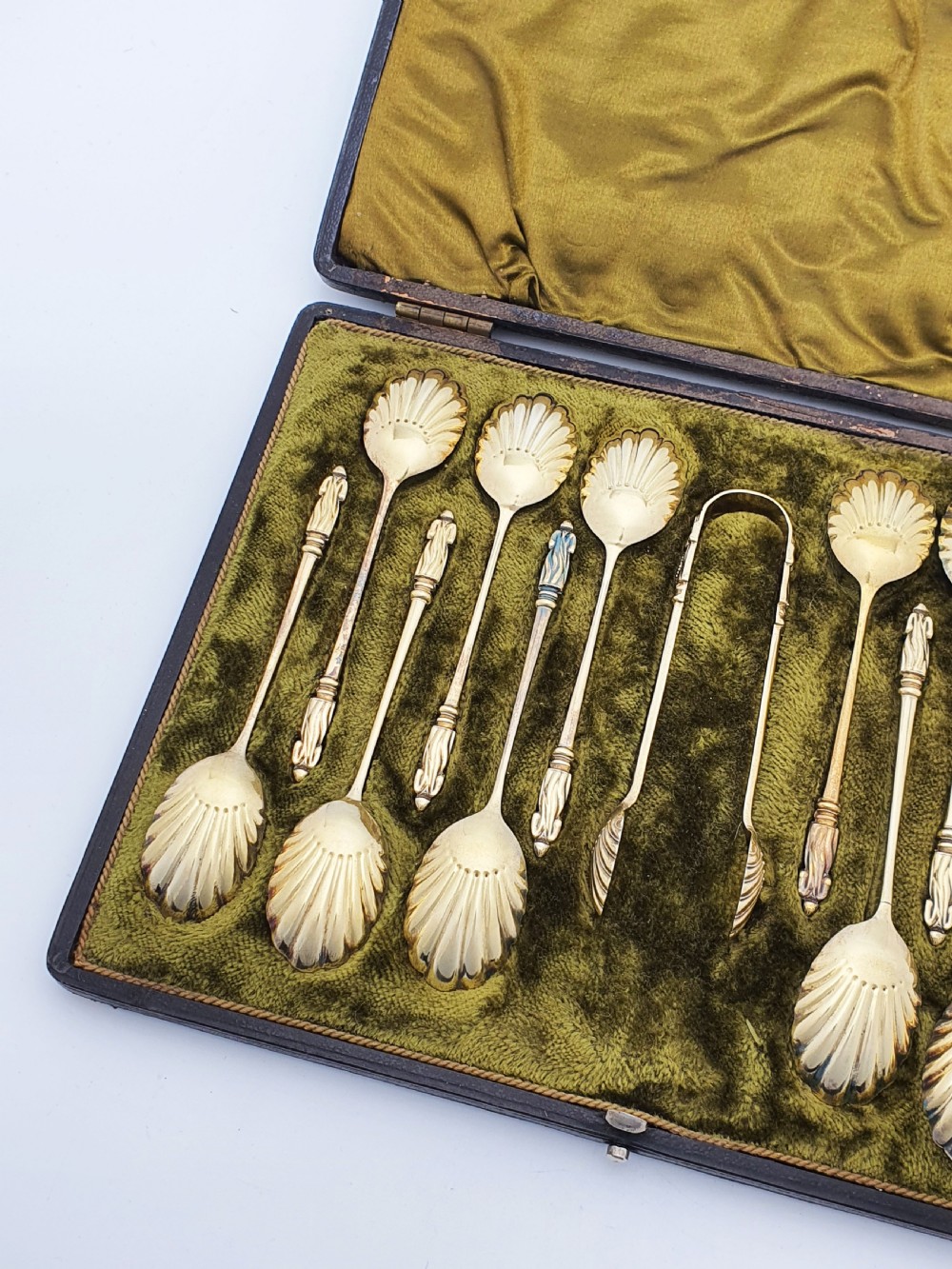 Stunning Antique Victorian Gilt Silver Plate Apostle Spoons Set - circa 1890 View V