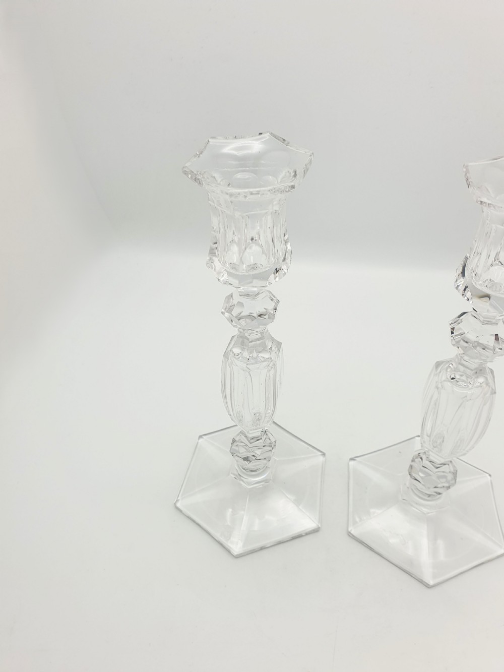 Gorgeous Pair of Antique Clear Cut Crystal Candlesticks  – circa 1920 View IV