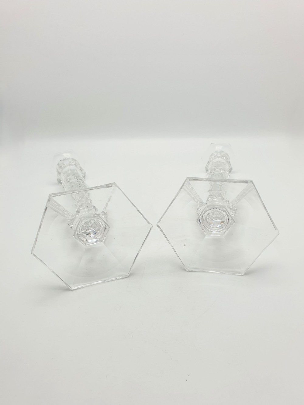 Gorgeous Pair of Antique Clear Cut Crystal Candlesticks  – circa 1920 View VI