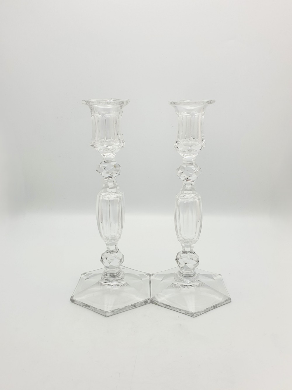 Gorgeous Pair of Antique Clear Cut Crystal Candlesticks  – circa 1920 View VII