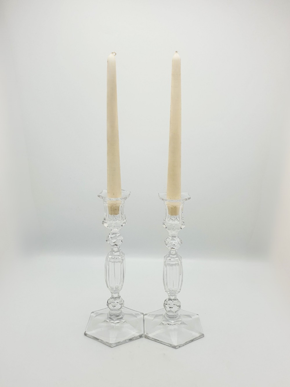 Gorgeous Pair of Antique Clear Cut Crystal Candlesticks  – circa 1920 View VIII