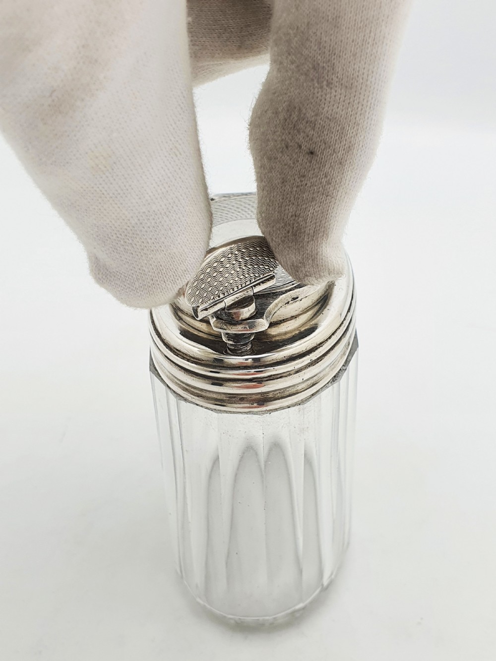 Antique Victorian Sterling Silver Mounted Glass Travelling Jar – London, 1866 View X