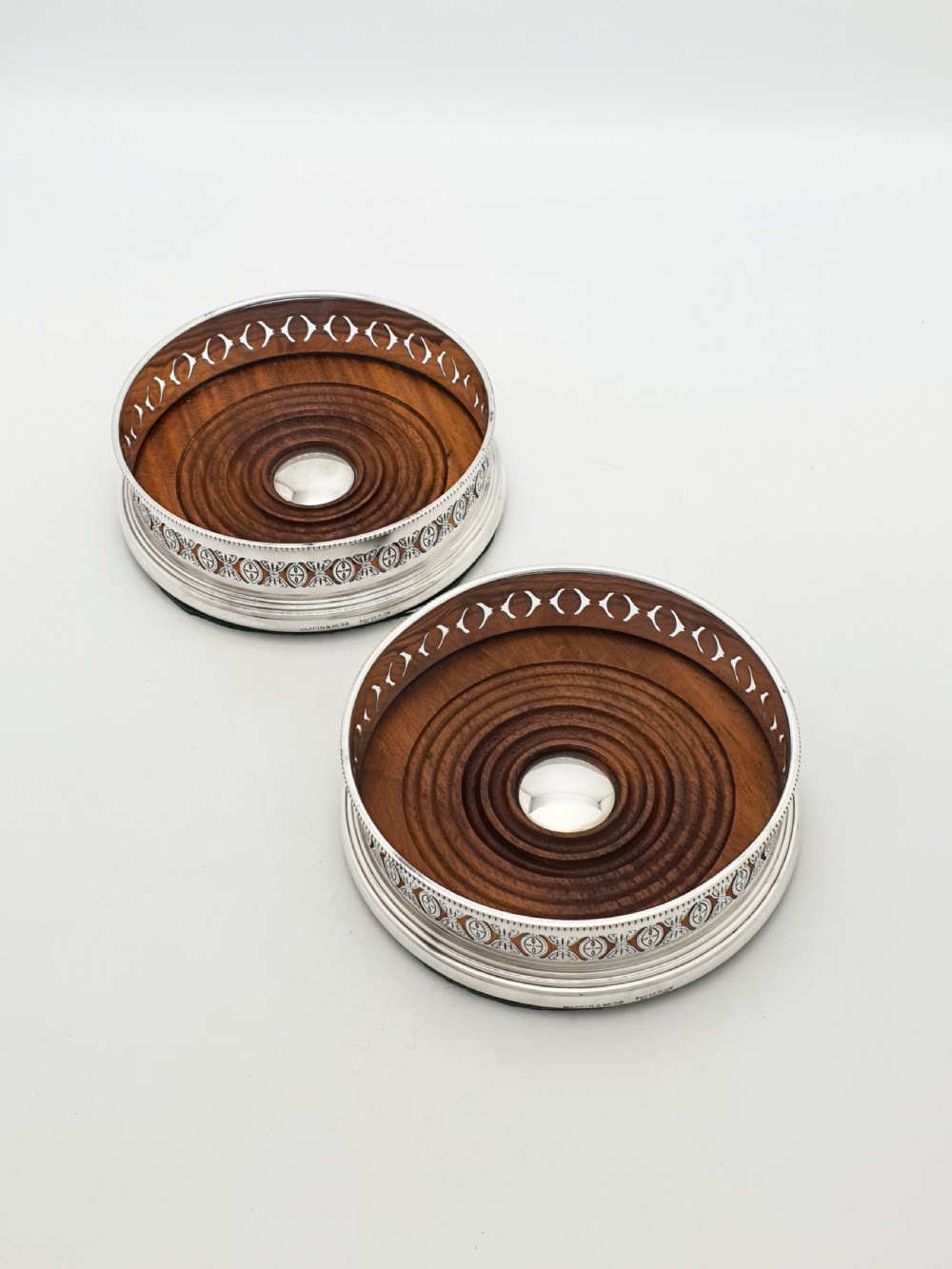 Pair of Antique Mappin & Webb Silver Plated Bottle Coasters – circa 1920