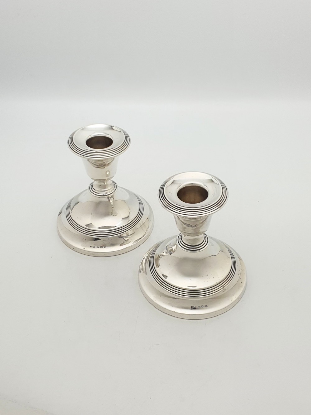 Pair of Antique George V Sterling Silver Low Candlesticks - 1919