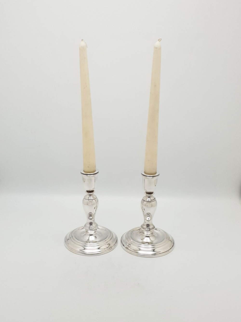Pair of Antique George V Sterling Silver Low Candlesticks - 1919 View II