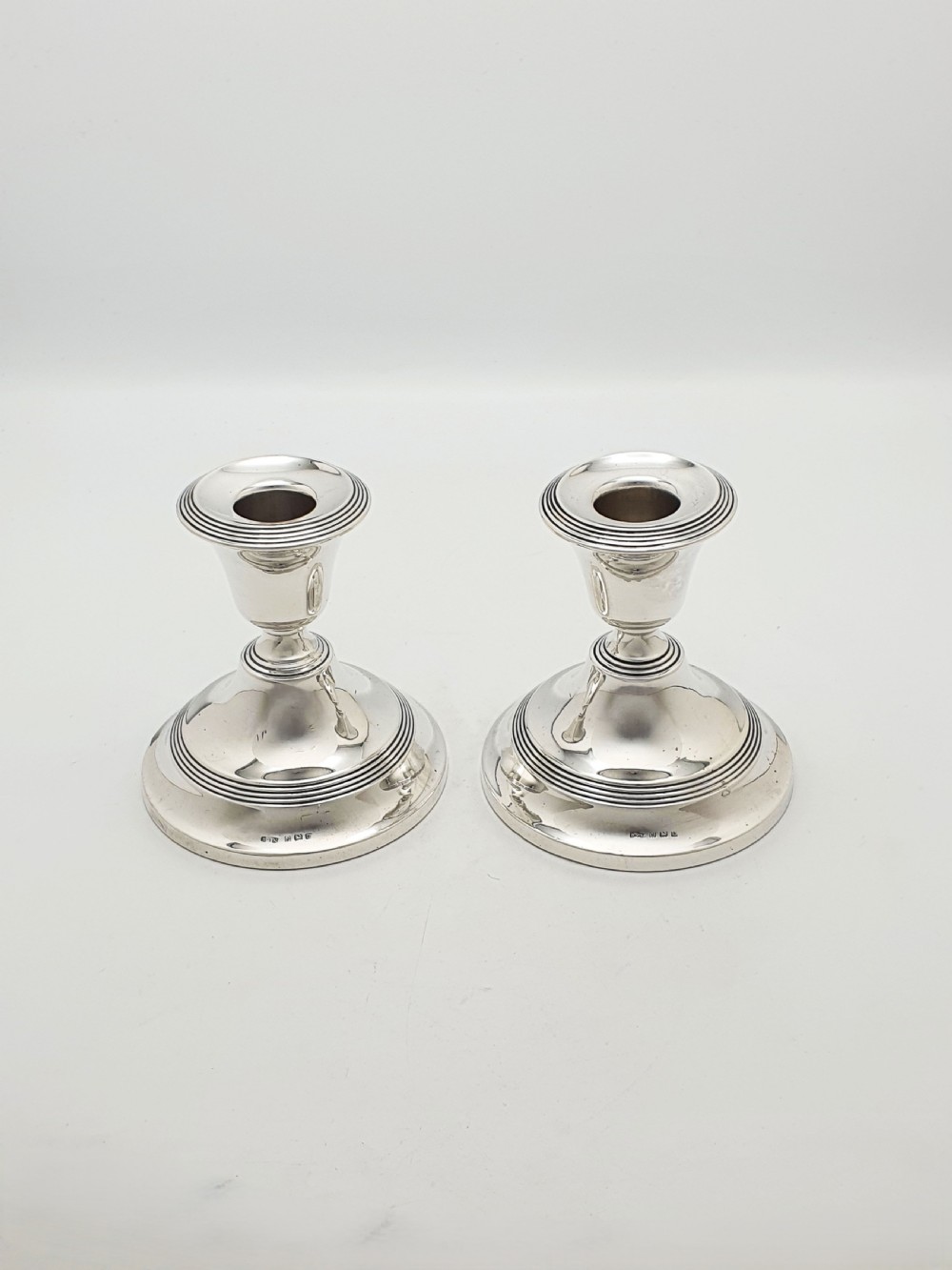 Pair of Antique George V Sterling Silver Low Candlesticks - 1919 View III