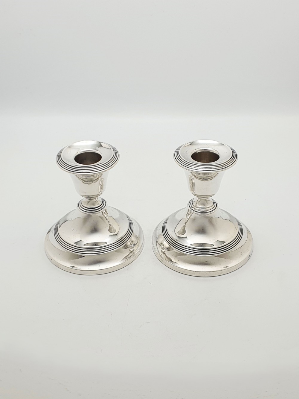 Pair of Antique George V Sterling Silver Low Candlesticks - 1919 View V