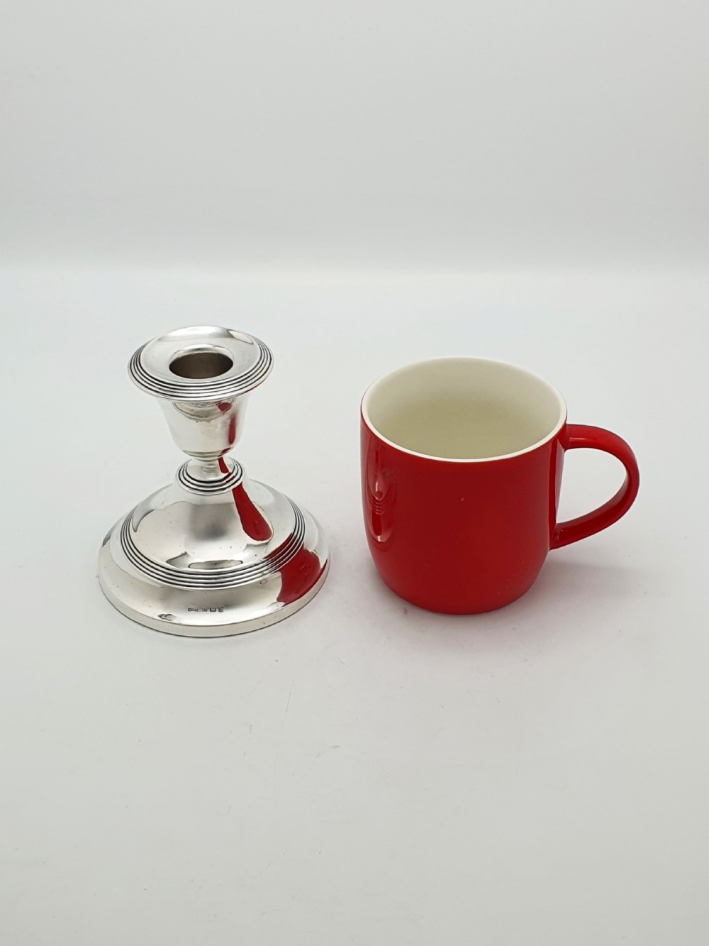 Pair of Antique George V Sterling Silver Low Candlesticks - 1919 View IX