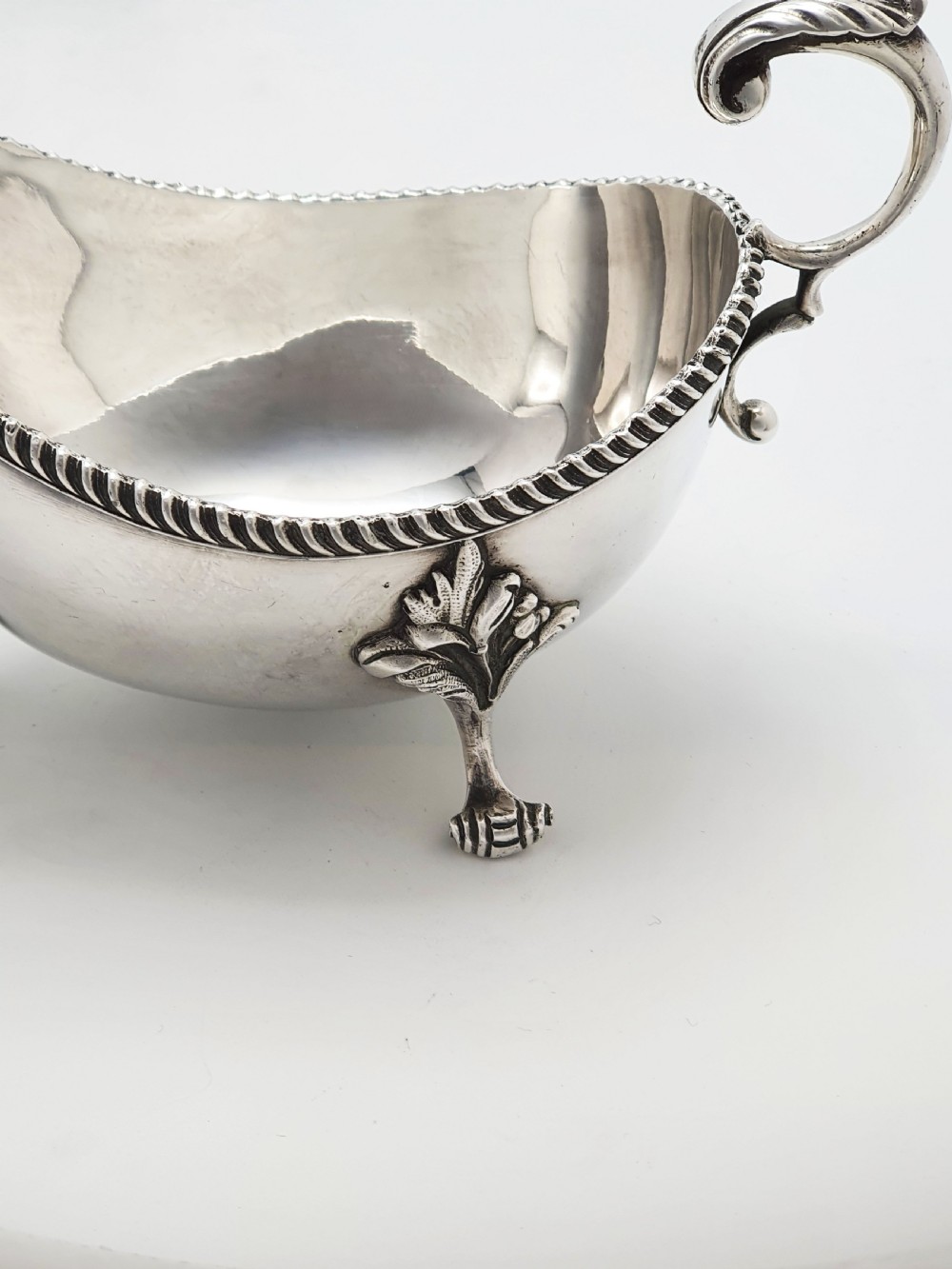 Pair of Antique Silver Plate Sauce Boats with Ornamental Leaf Detailing – circa 1920  View II
