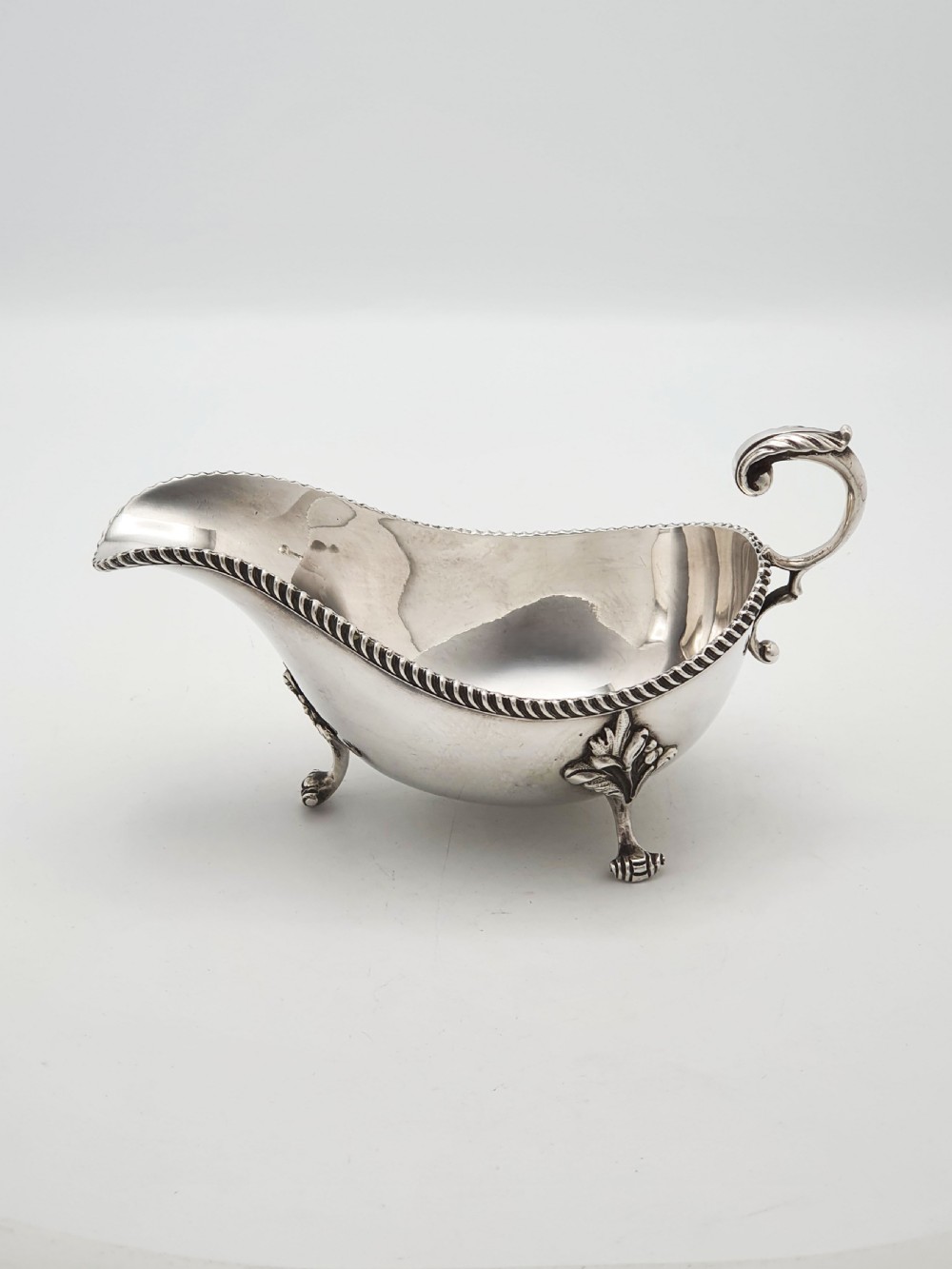 Pair of Antique Silver Plate Sauce Boats with Ornamental Leaf Detailing – circa 1920  View III