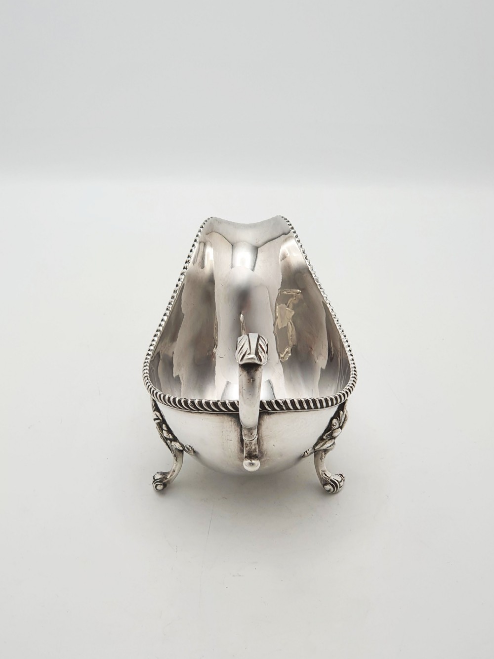 Pair of Antique Silver Plate Sauce Boats with Ornamental Leaf Detailing – circa 1920  View IV