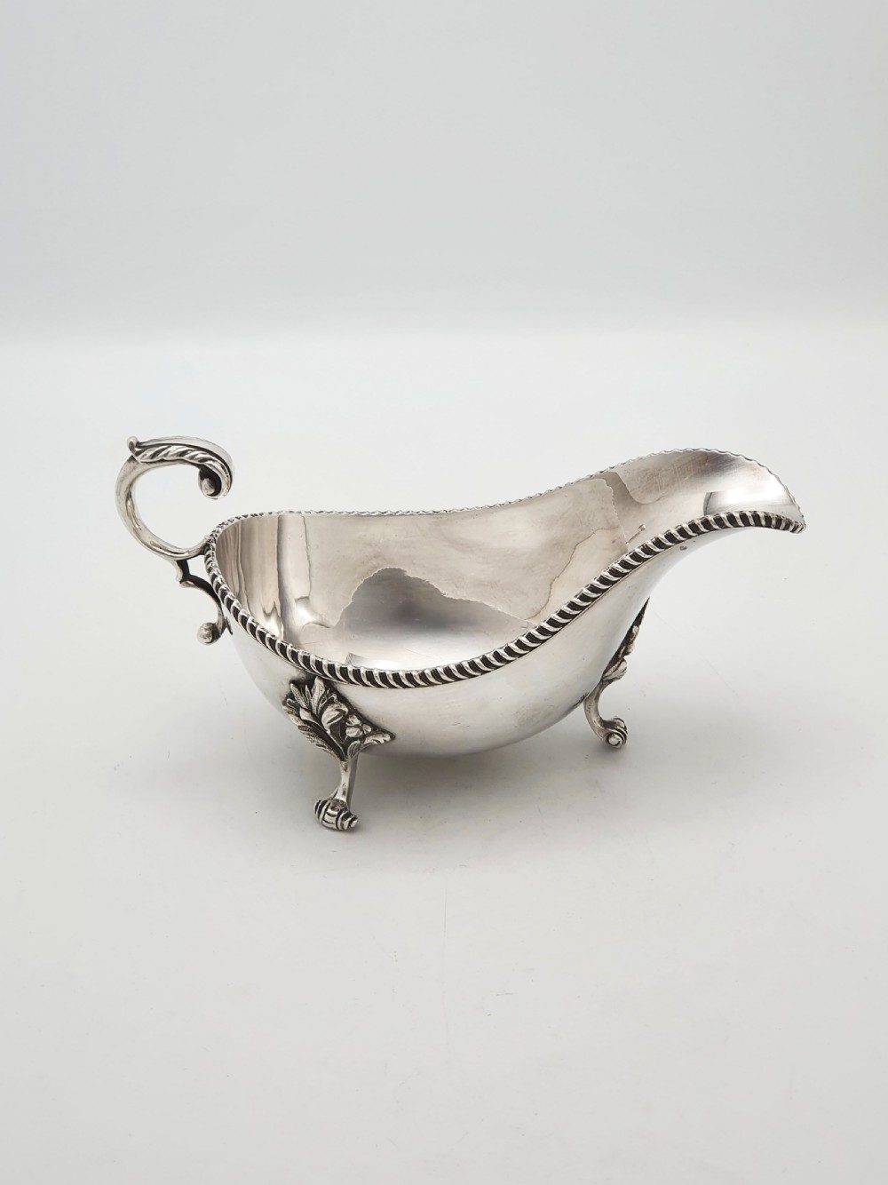 Pair of Antique Silver Plate Sauce Boats with Ornamental Leaf Detailing – circa 1920  View V