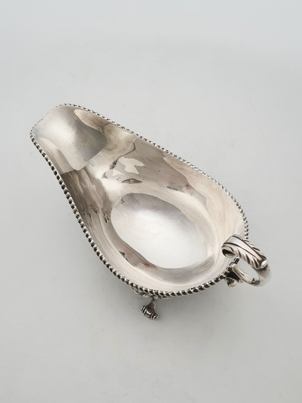 Pair of Antique Silver Plate Sauce Boats with Ornamental Leaf Detailing – circa 1920  View VII