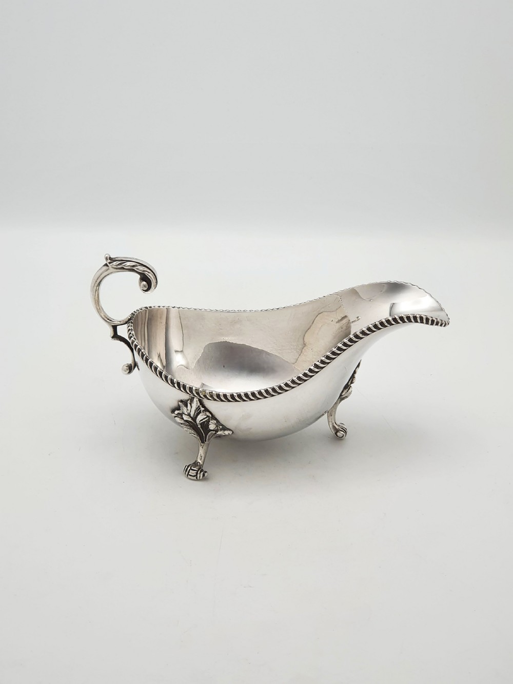 Pair of Antique Silver Plate Sauce Boats with Ornamental Leaf Detailing – circa 1920  View X
